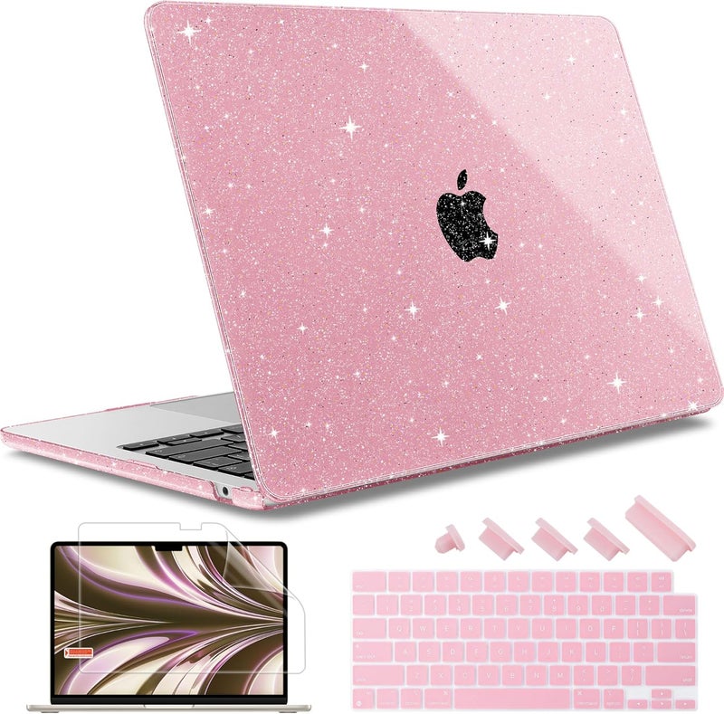 May Chen غطاء لجهاز MacBook Air 13.6 بوصة 2025 2024 2023 2022 إصدار A3240 M4 A3113 M3 A2681، غطاء صلب بلاستيكي لجهاز MacBook Air 13.6" مع شاشة Retina يناسب Touch ID، لامع وردي - Image 1